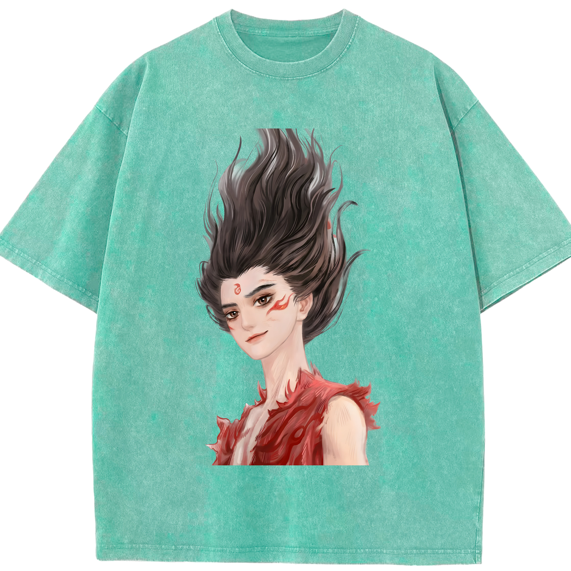 （画像用） Ne Zha 2 ナタ 魔童の大暴れ 綿100% ヴィンテージ風 半袖Tシャツ（フロントプリント）